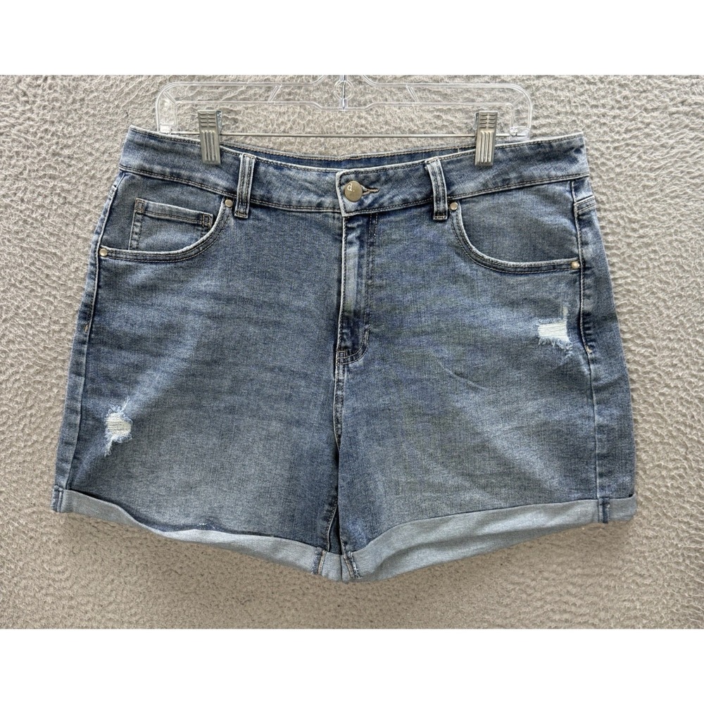 D Jeans Shorts Womens 14 Blue Cuffed High Rise Chino Stretch Distressed‎ Casual